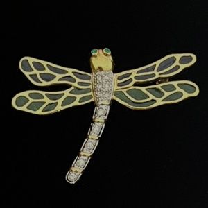 Dragonfly Firefly Pin Brooch - Green Crystal